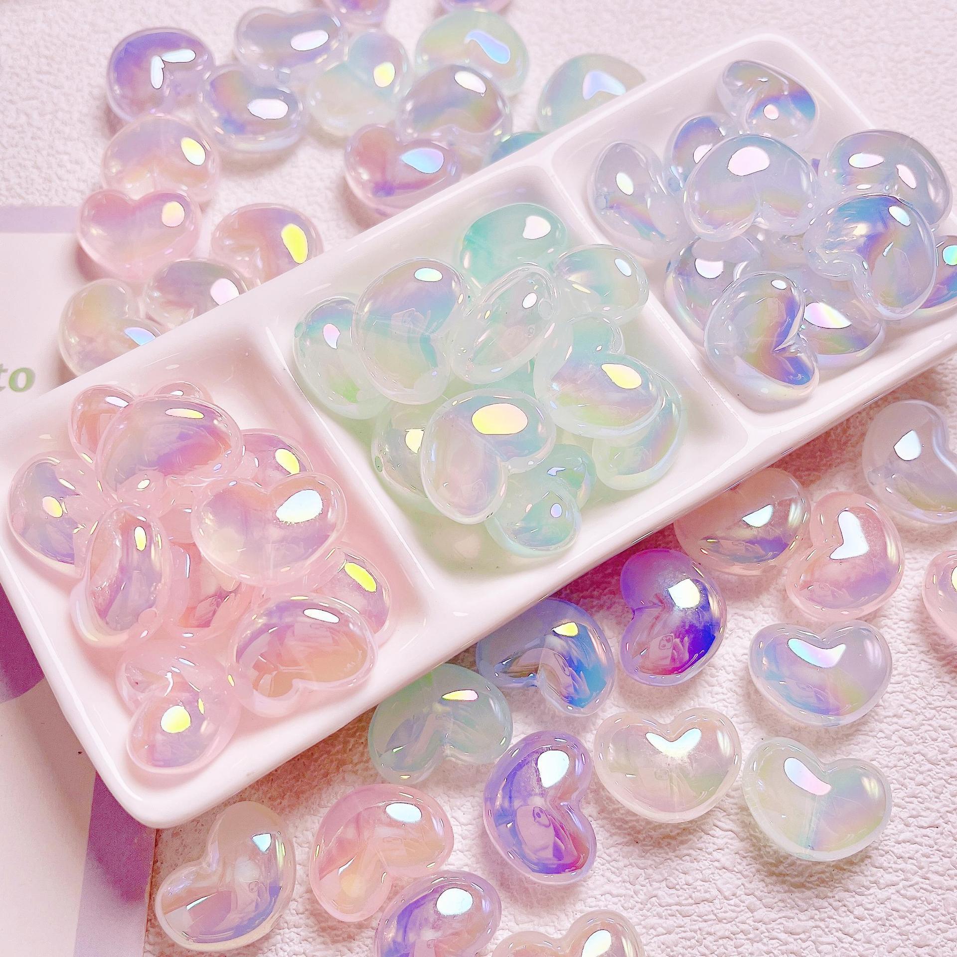 10Pcs Heart Transparent Glitte - Jewelry Making Ideas With Beads ulasan dan harga
